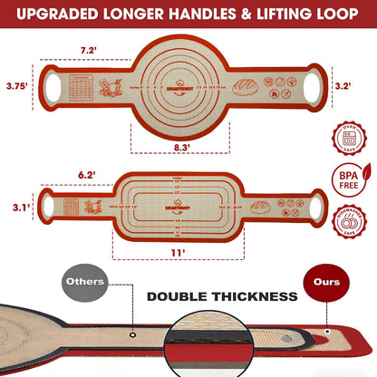 Sourdough Silicone Bread Sling for Dutch Oven, 2PCS Non-Stick Reusable Baking Mat with Long Handles, Essentials Bread Making Supplies for Dough Transfer and Loaf Pan Lifter Liner, Set Of Oval & Round