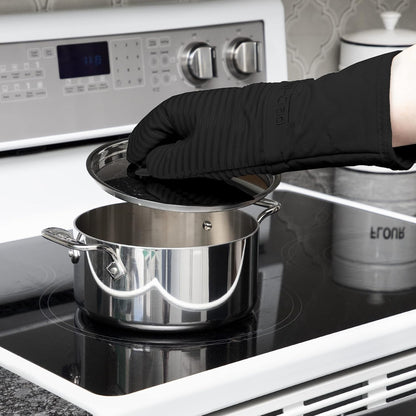 All-Clad Silicone Oven Mitts: Heat Resistant up to 500 Degrees - 100% Cotton & Silicone, 14"x7" Oven Mitt for Kitchen and Barbeque, Pewter