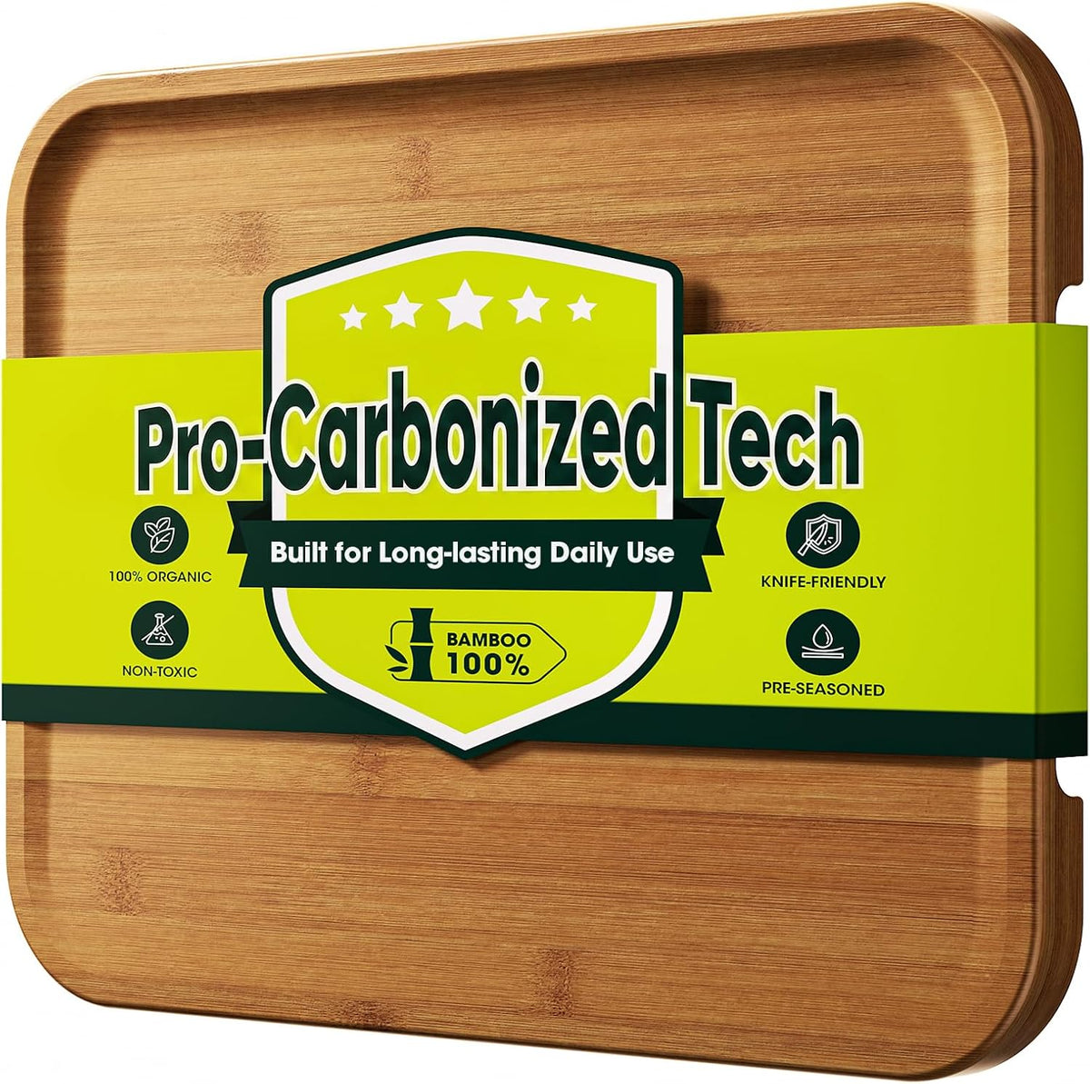 Starkbear Acacia Wood Cutting Board Set of 3 with Stand, Core-Cut Non Slip Wooden Chopping Block, Sloped Juice Groove Reversible Charcuterie Serving Tray for Modern Kitchen Gift
