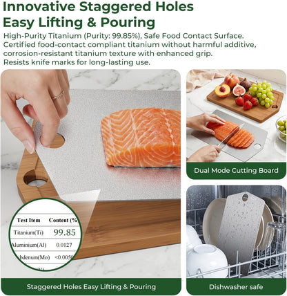 Pure Titanium Cutting Board, Bamboo Cutting Boards Set for Kitchen
