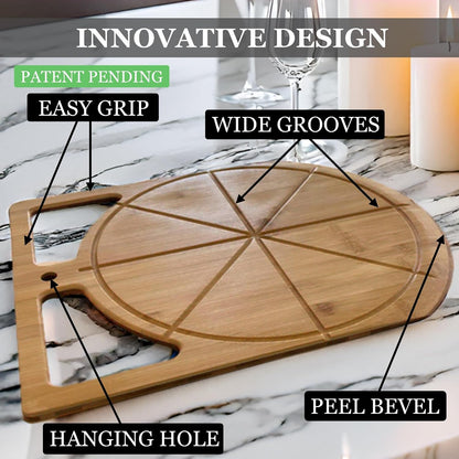Pizza Cutting Board & Pizza Cutter, 14" Pizza Board | Gift Pizza Set, Best Pizza Cutter Rocker Blade, Bamboo Pizza Cutting Board, Pizza Slicer, Pizza Serving Board,Pizza Rocker Knife For Cutting Pizza