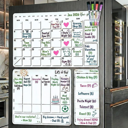 Magnetic Dry Erase Calendar for Fridge – 3 Pack Monthly Whiteboard Meal Planning Board w/4 Markers – Daily Task, Weekly Planner & Schedule Board for Refrigerator, Kitchen & Office Use