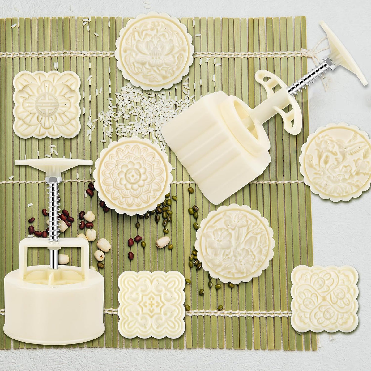 Luxiv 50g Mooncake Mold Set, 12 Patterns Round And Square Hand Press Molds