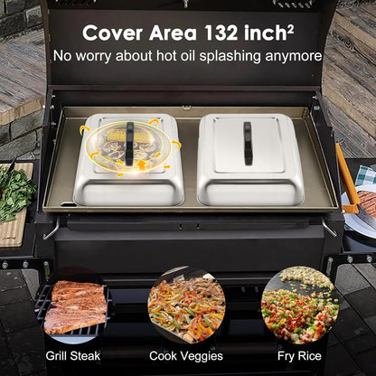 2Pcs Basting Cover Melting Dome for Griddle (13 x 9.8"), Joyfair Rectangular Stainless Steel Cheese Melt Lid for Outdoor Flat Top Grill, Heat-Resistant Handle & Dishwasher Safe (No Vent)