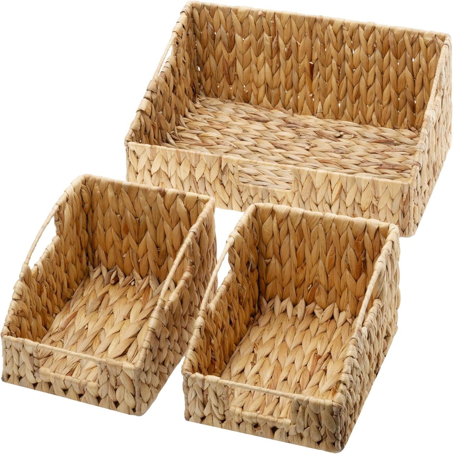 GRANNY SAYS Wicker Storage Baskets for Shelves, Trapezoid Woven Basket with Handles, Storage Wicker Baskets for Pantry, Water Hyacinth, 2-Pack
