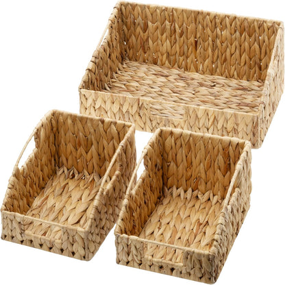 GRANNY SAYS Wicker Storage Baskets for Shelves, Trapezoid Woven Basket with Handles, Storage Wicker Baskets for Pantry, Water Hyacinth, 2-Pack