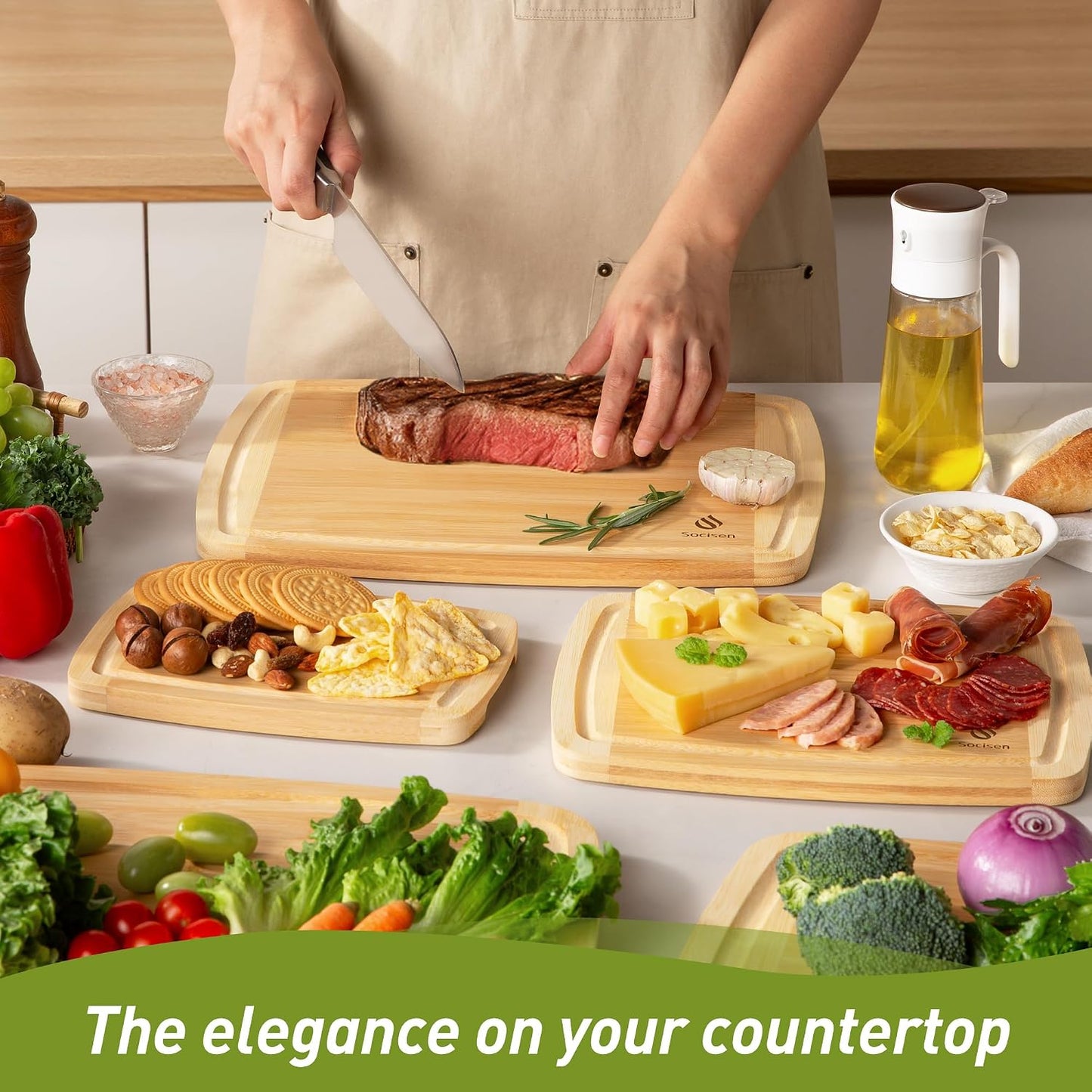 3 Packs Bamboo Cutting Board Set with Non Slip Feet and Over Sink Nice Solid Thick Wood Juice Groove Chopping Board Extra Large Big Small Best Hardwood Kitchen Counter Organic Vegetable