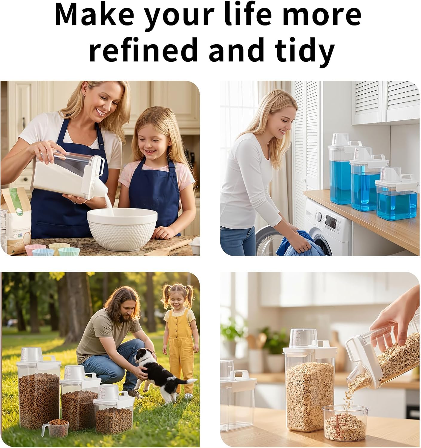 Airtight Food Storage Containers Set with Pour Spout & Measuring Cup, BPA-Free Clear Plastic Cereal Dispensers for Kitchen Pantry Organization, Pet Food & Laundry Detergent (38-81 oz, 3 Pack)