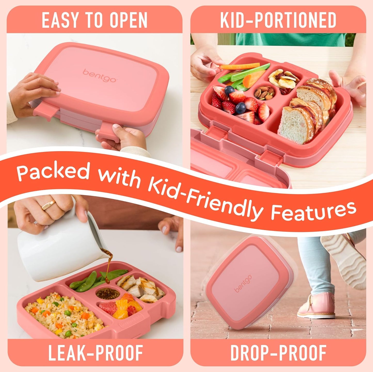 Bentgo Kids Bento-Style 5-Compartment Leak-Proof Lunch Box - Ideal Portion Sizes for Ages 3 to 7 - Durable, Drop-Proof, Dishwasher Safe, PFAS & BPA-Free & Made with Food-Safe Materials (Purple)