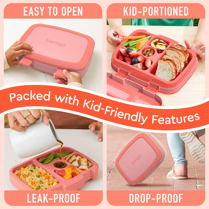 Bentgo Kids Bento-Style 5-Compartment Leak-Proof Lunch Box - Ideal Portion Sizes for Ages 3 to 7 - Durable, Drop-Proof, Dishwasher Safe, PFAS & BPA-Free & Made with Food-Safe Materials (Purple)