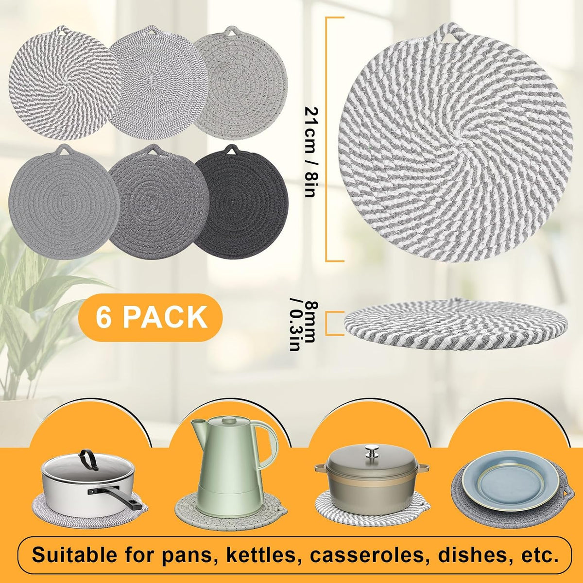7" Trivets for Hot Dishes, 6 Pack Trivets for Hot Pots and Pans