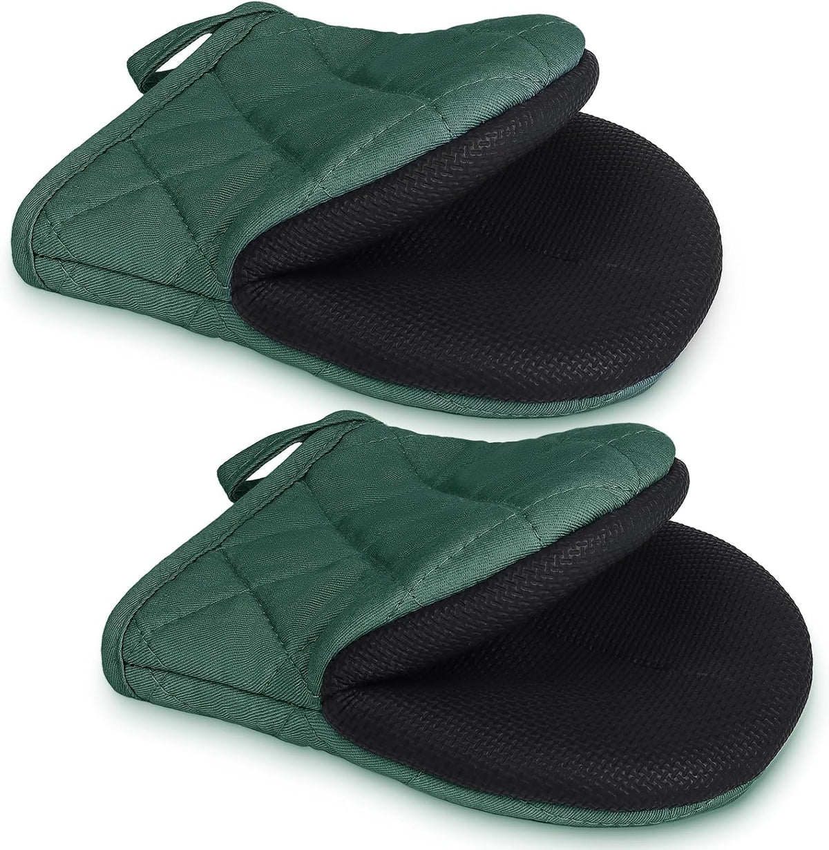 1 Pair Short Oven Mitts - Silicone Kitchen Oven Gloves High Heat Resistant 500℉, Mini Oven Mits with Non-Slip Grip Surfaces and Hanging Loop for BBQ, Baking, Cooking and Grilling (Black)