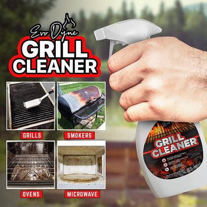 Evo Dyne Grill Cleaner Spray (32 oz), Made in USA - Quickly Cleans BBQ Burnt-on Foods and Grease from Grill Grates - Heavy Duty, Fast-Acting Formula, Less Scrubbing - Food Safe Grill & Oven Degreaser
