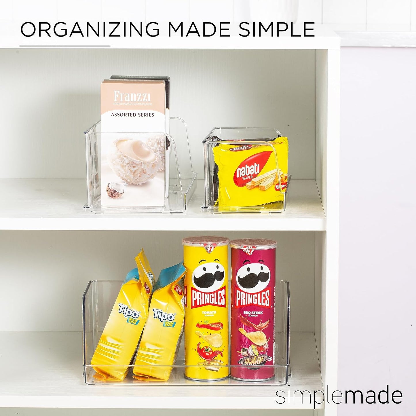 SIMPLEMADE Clear Refrigerator Organizer Bins - Clear Bins for Fridge, Containers for Fridge and Freezer, Multipurpose Storage for Kitchen, Office, Bathroom, Pack of 3 (Design 2)