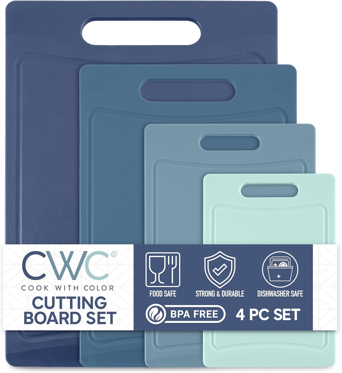 COOK WITH COLOR Non-Slip Cutting Board Set – Kitchen Essentials with Easy Grip Handle for Meat, Veggies, and Fruits, 3 Cutting Boards, Speckled White