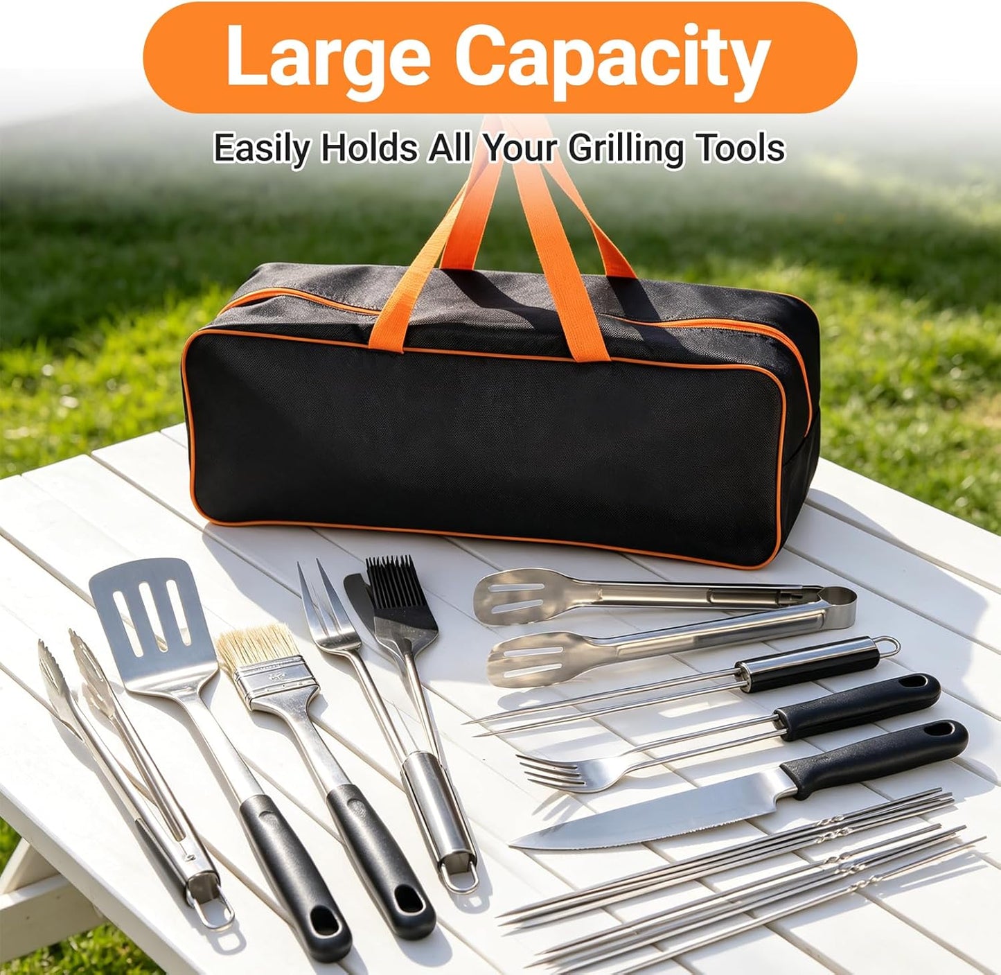 Grill Tool Storage Bag 24" x 8" x 8" Heavy-Duty Grill Utensil Storage, Large Capacity Grill Accessory Storage, Accessories Storage Compatible with Blackstone