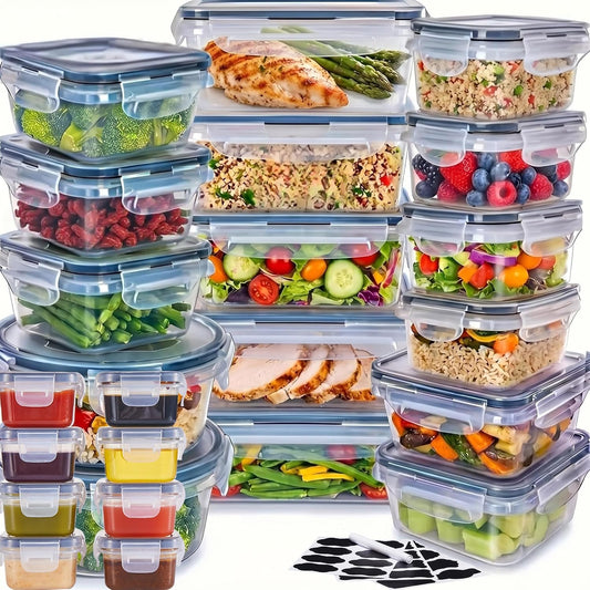 Food Storage Container Set, 50 Piece, Clear Plastic, Airtight Leak-Proof Lids, Meal Prep and Kitchen Organization