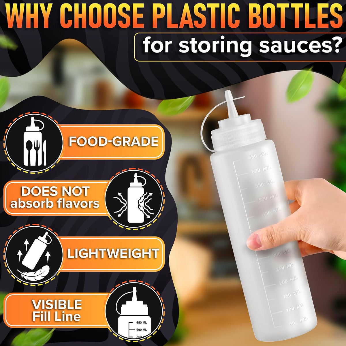 BURIUS Inverted Condiment Squeeze Bottles 16 oz for Sauces, Honey