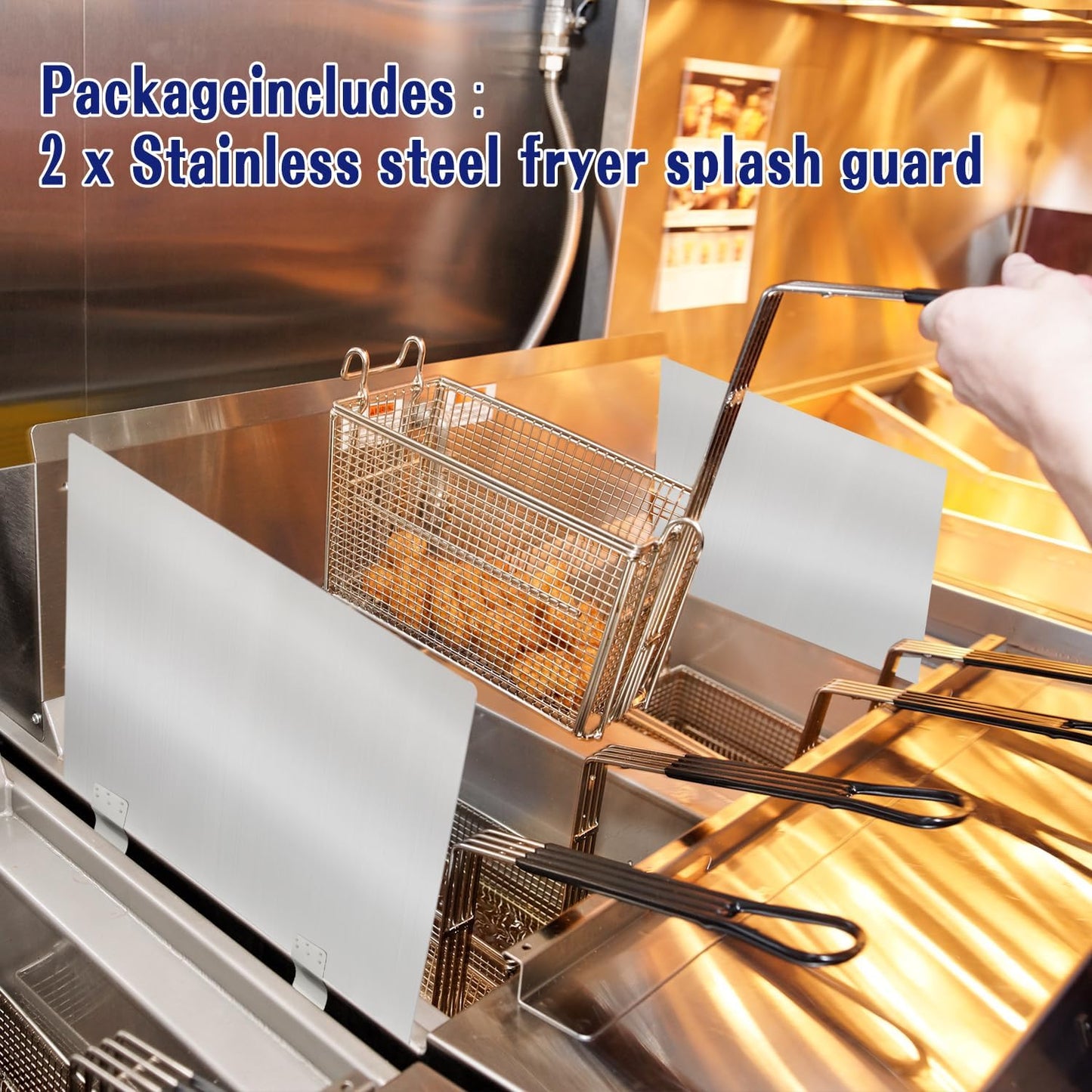2 Packs Stainless Steel Fryer Splash Guard Side Stove Splash Screen, Oil Splash Guards for Kitchen & Restaurants Deep Fryer (20-1/2" W x 18" H)