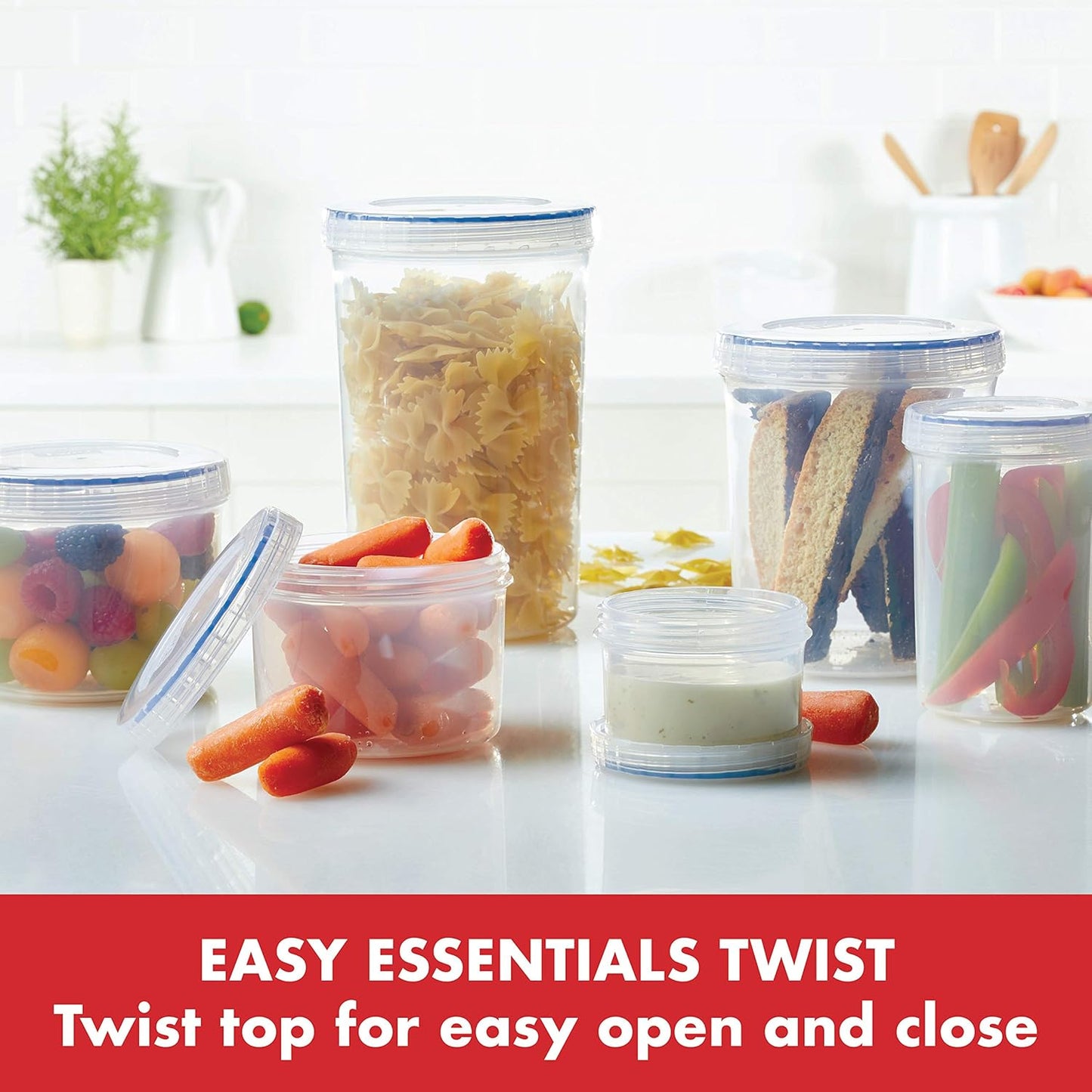 LOCK & LOCK Easy Essentials Twist Food Storage lids/Airtight containers, BPA Free, Tall-30.4oz Clear