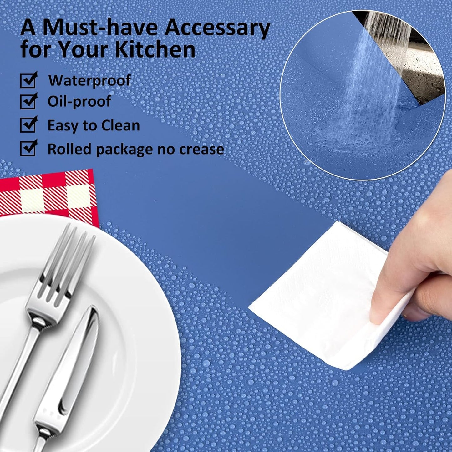 Silicone Mat Heat Resistant Mats for Countertop, Large Silicone Mats for Crafts Kitchen Counter Workbench Table protector, Size 36x24 inches Thick 2mm,Rolled Package,Light Blue