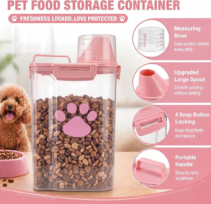 Dog Storage Container with cleaning brush,Measuring Cup,Portable Pet Food Containers with Upgraded Large Spout and Cup for Dogs,Cats,Birds,Small Animals(White)