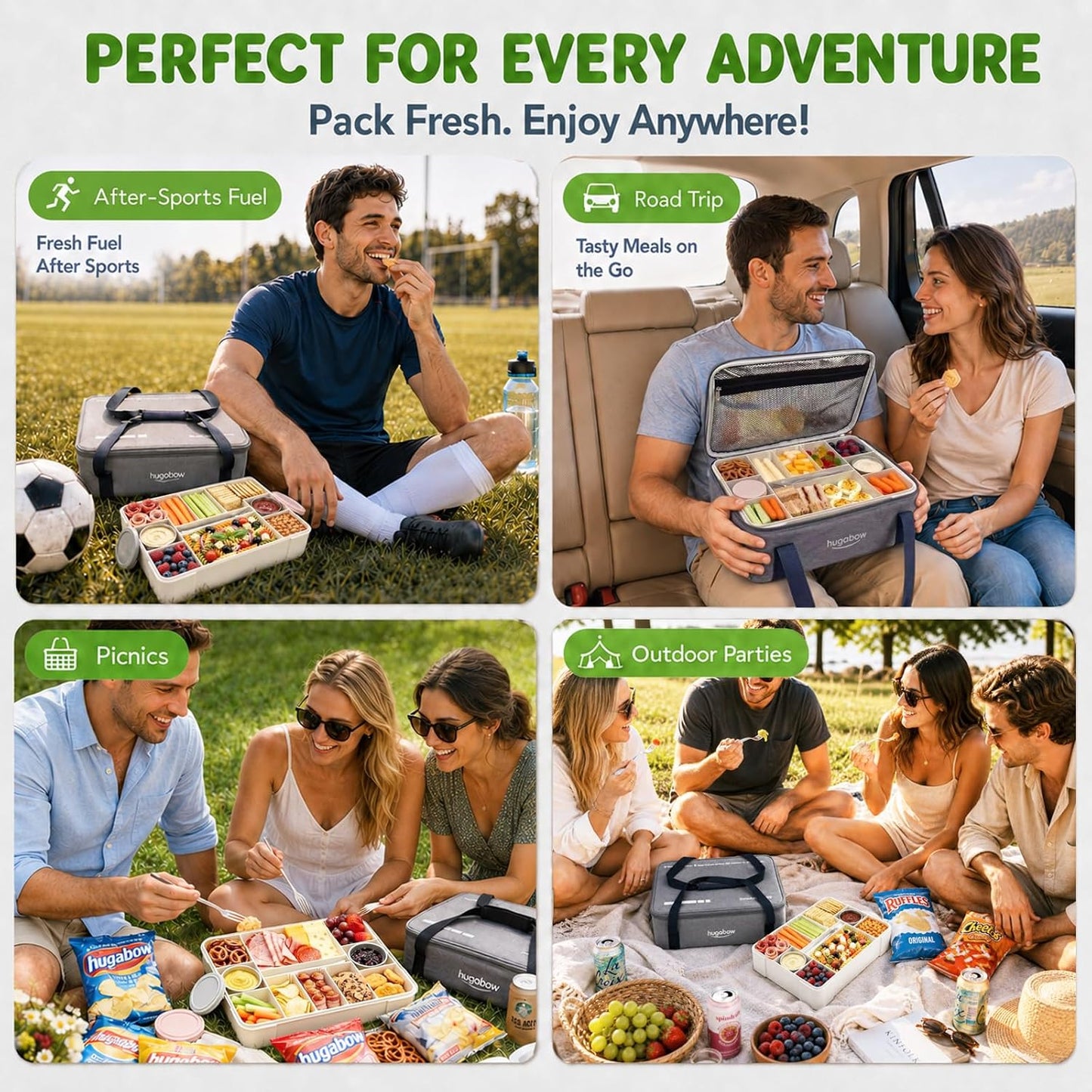 Portable Snackle Box Container with Ice Pack & Insulated Bag, Dishwasher Safe, 9-11 Adjustable Compartments, Charcuterie Box with Lid, Keep Food Cold/Warm, for Picinics, Road Trip, Sports