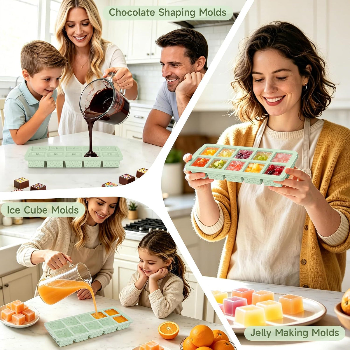Silicone Freezer Trays with Lid for Soup, 1-Cup & 2-Cup Large Ice Cube Molds Food Storage Containers for Meal Prep, Freeze 500mL/250mL/125mL Portions – 2 Pack