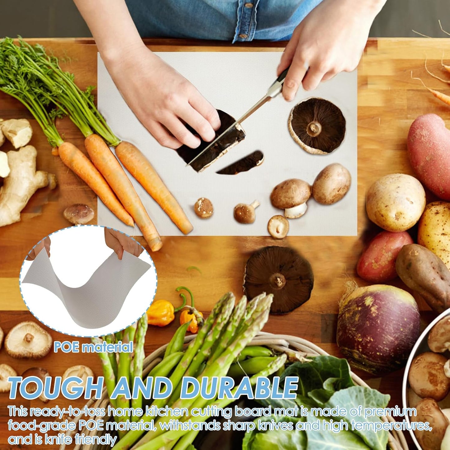 2 Pcs Disposable Cutting Board Mats, POE Cutting Board Sheets, Nonslip Cutting Board Roll Flexible Chopping Board Mat for Kitchen Cooking Prep Barbecue Outdoor Camping Traveling (Clear)