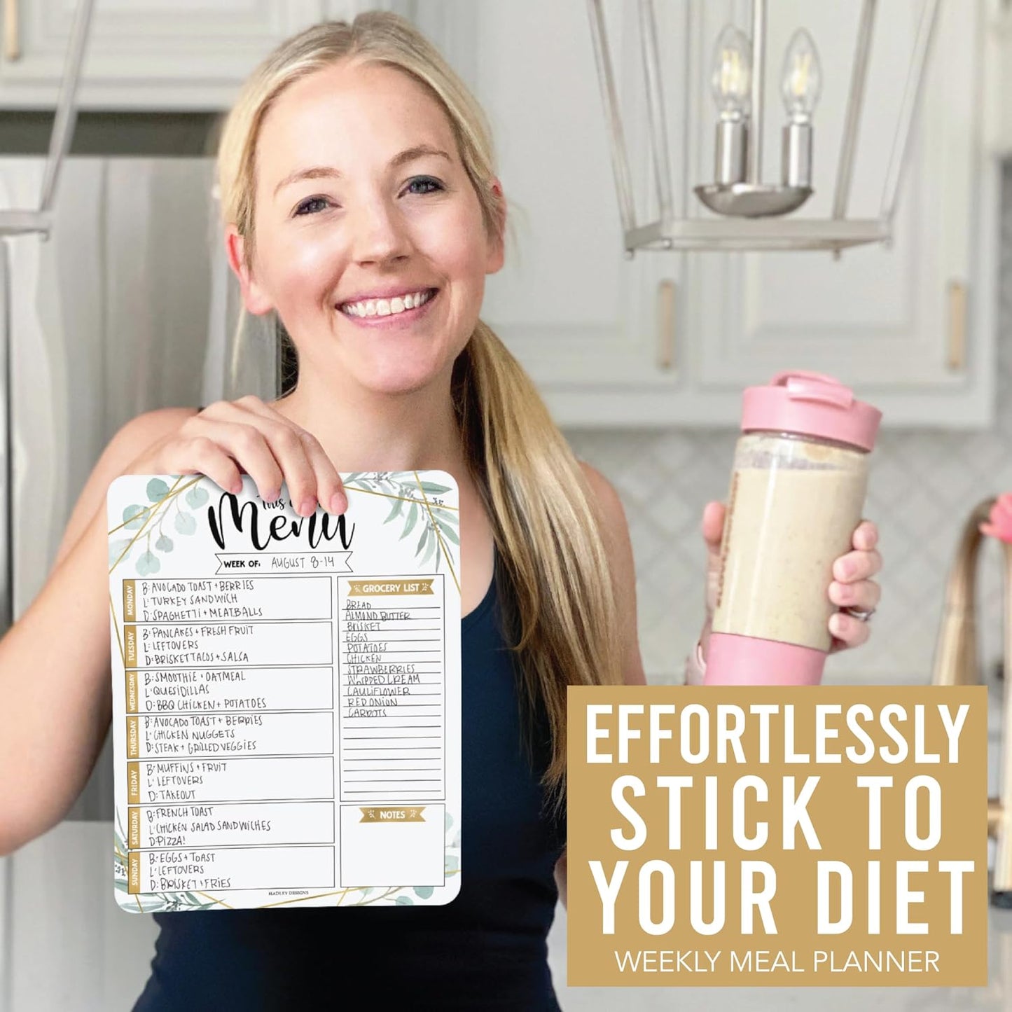 Hadley Designs Weekly Meal Planner for Fridge - Dinner Menu Board for Kitchen, Greenery Weekly Menu Board Dry Erase, Dry Erase Meal Planner for Fridge