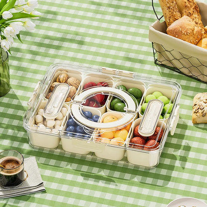 2 Pack Divided Serving Tray with lid and Handle, 8 & 4 Compartments Snackle Box with Utensils, Fridge Food Veggie Condiment Storage, Kitchen Clear Food Container for Picnic, Camping, School