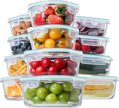 HOMBERKING 24pc Glass Food Storage Containers with Lids, Glass Meal Prep Containers, Airtight Bento Boxes, BPA Free & Leak Proof, Pantry Kitchen Storage(12 lids & 12 Containers) - Purple