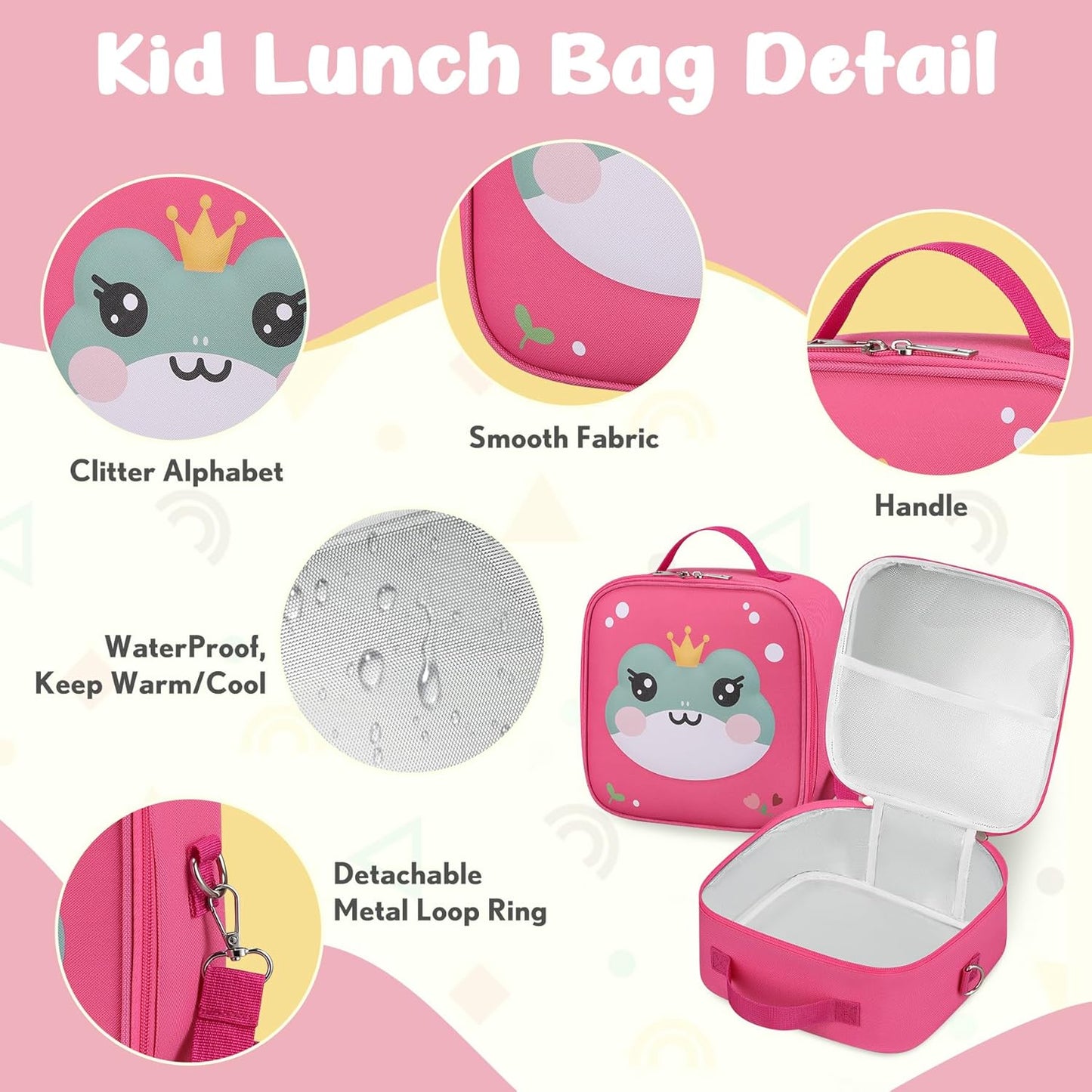 Kids Bento Lunch Box with Thermo, Include 9oz Soup Thermo, Kids Leakproof Lunch Box with 4 Compartment, Insulated Lunch Bag for Girls Boys to School Travel