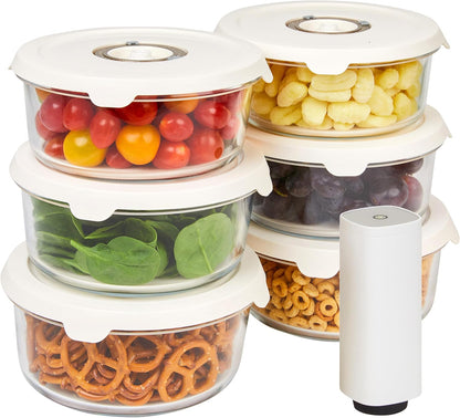 HOLDN’ STORAGE Vacuum Food Storage Containers, Set of 8 Glass Containers & Electronic Pump - Keep Food Fresh Longer, BPA-Free Glass, Leak-Proof, Ideal for Meal Prep, Marinating
