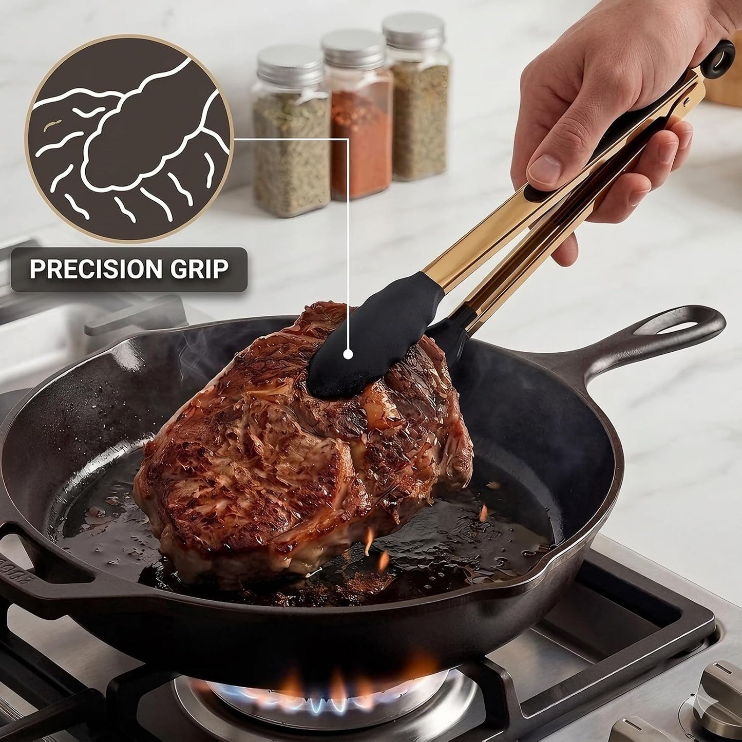 2-Piece Kitchen Spatula Tongs Food Serving Tongs 9" and 12" Cooking with BPA Free Silicone Tips, Toaster Steak Pie Pizza Pasta Spaghetti Noodles Salad Grill BBQ Buffet Clamp Serving Tools(Gold)