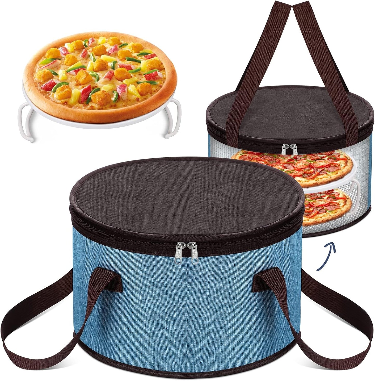 Yaomiao 2 Set Round Pie Carrier 11 x 7 Inch with Dish Tray Plate Stacker Insulated Casserole Carrier with Lid and Handle Reusable Cooler Thermal Bag for Cold Food for Potluck Picnic (Black and Purple)
