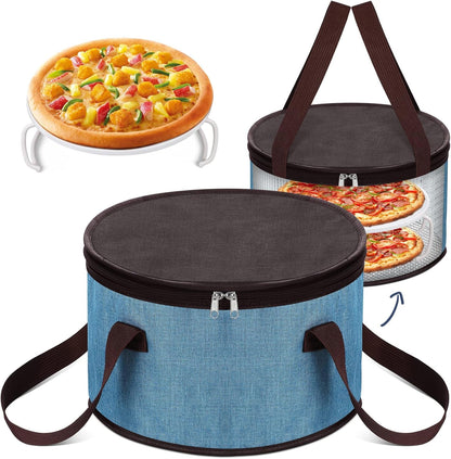 Yaomiao 2 Set Round Pie Carrier 11 x 7 Inch with Dish Tray Plate Stacker Insulated Casserole Carrier with Lid and Handle Reusable Cooler Thermal Bag for Cold Food for Potluck Picnic (Black and Purple)