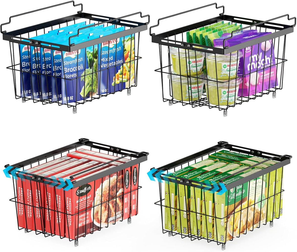 iSPECLE Chest Freezer Organizer - Adjustable Width & Extra Depth, 3 Pack | For 5-7 Cu Ft Chest Freezers, Stackable Large Freezer Organizer Bins, Easy Food Access & Organization, No Wasted Space, White