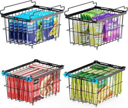 iSPECLE Chest Freezer Organizer - Adjustable Width & Extra Depth, 3 Pack | For 5-7 Cu Ft Chest Freezers, Stackable Large Freezer Organizer Bins, Easy Food Access & Organization, No Wasted Space, White