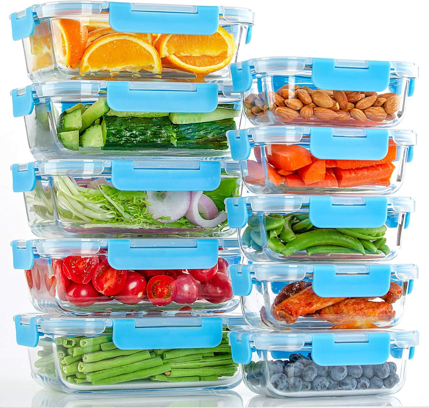 UMEIED 10 Pack Glass Food Storage Containers with Lids, Leakproof Airtight Glass Meal Prep Containers For Lunch, On The Go, Leftover, Dishwasher Safe