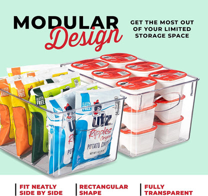 Clear Refrigerator Organizer Bins - Plastic Fridge Organizers - Storage Containers for Organizing Pantry, Cupboard, Cabinet, Freezer, Food, Fruit, Kitchen, Bathroom - Refrigerator Storage Bin set of 4