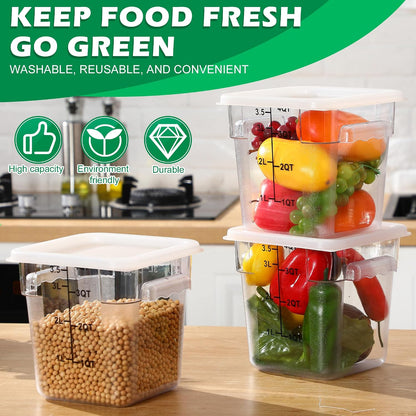 Yungyan 6 Pcs Commercial Clear Food Storage Containers 4 Qt Square Acrylic Airtight Food Storage Containers with Lids for Kitchen Restaurant Pantry Freezer Flour Sugar(Red)