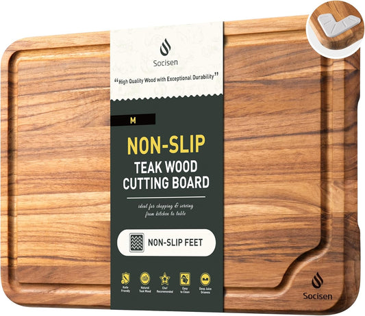 4 Pack Teak Wood Cutting Board Set for Kitchen Heavy Duty Non Toxic Non Slip Solid Thick Wood Haus Chopping Board Extra Large Big Small Meat Best Essential House Warming Hostess Host Gift