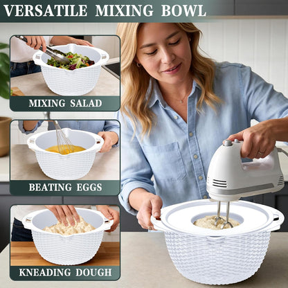 4-in-1 Colander with Bowl Set — Patented 360° Rotatable Strainer Bowl with 3 Graters, Snap-On Lid & Non-Slip Base, Funny Kitchen Present for Women, Aesthetic Pasta Fruit Vegetable Strainer (Beige)