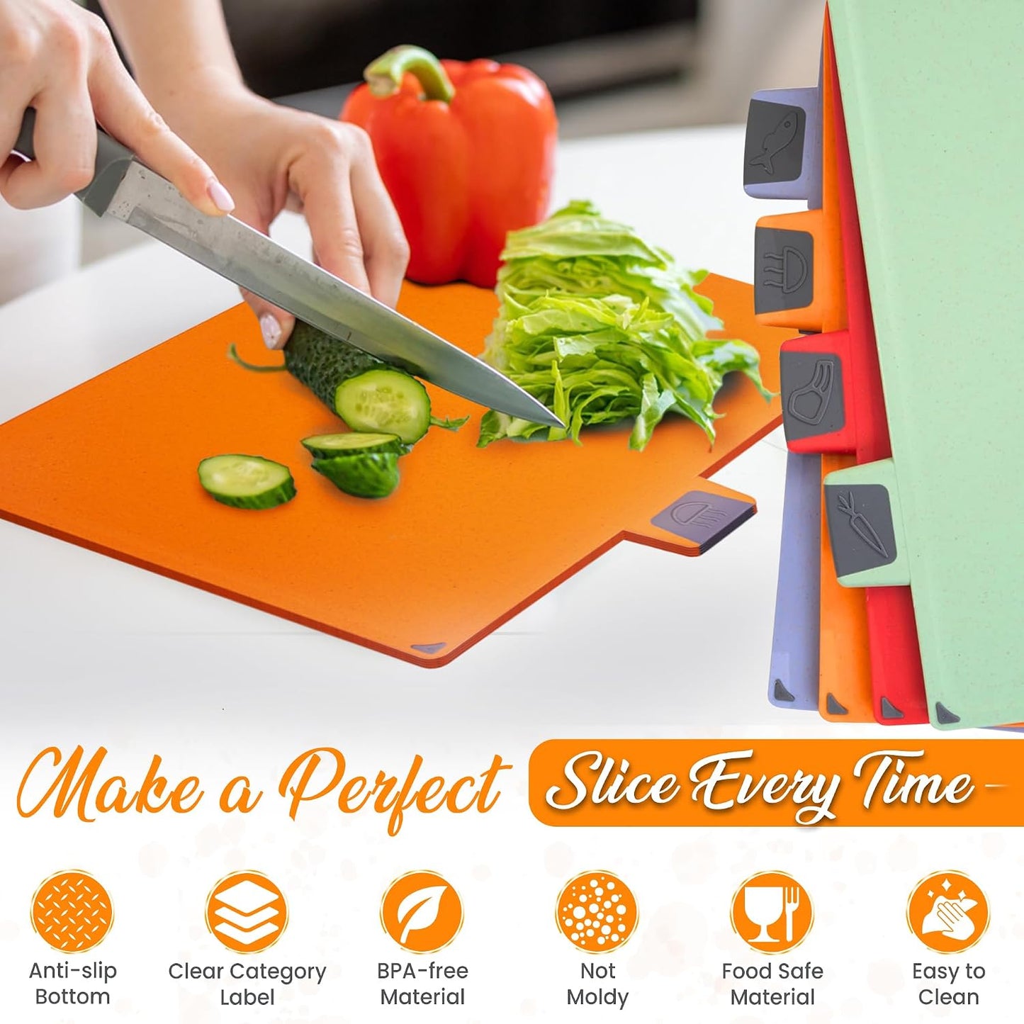 Cutting Board Set: 4-Piece Color-Coded, Non-Slip, BPA-Free, Perfect kitchen essentials for new home, Dishwasher Safe with Premium Scissors and Chopping Board Organizer, Quality kitchen stuff.