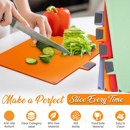 Cutting Board Set: 4-Piece Color-Coded, Non-Slip, BPA-Free, Perfect kitchen essentials for new home, Dishwasher Safe with Premium Scissors and Chopping Board Organizer, Quality kitchen stuff.