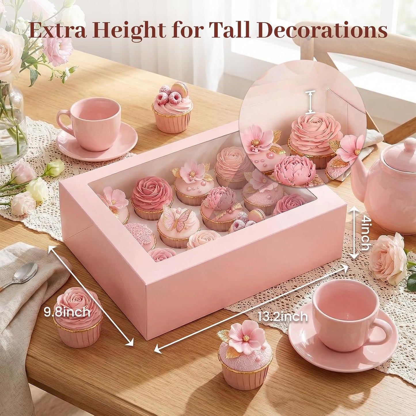 VGOODALL 12 Count Cupcake Boxes, 6PCS Cupcake Container with Window Boxes Holding 72 Pastry Box for Birthday Holiday Party Bakery Supplies 13.2"x9.8"x4"
