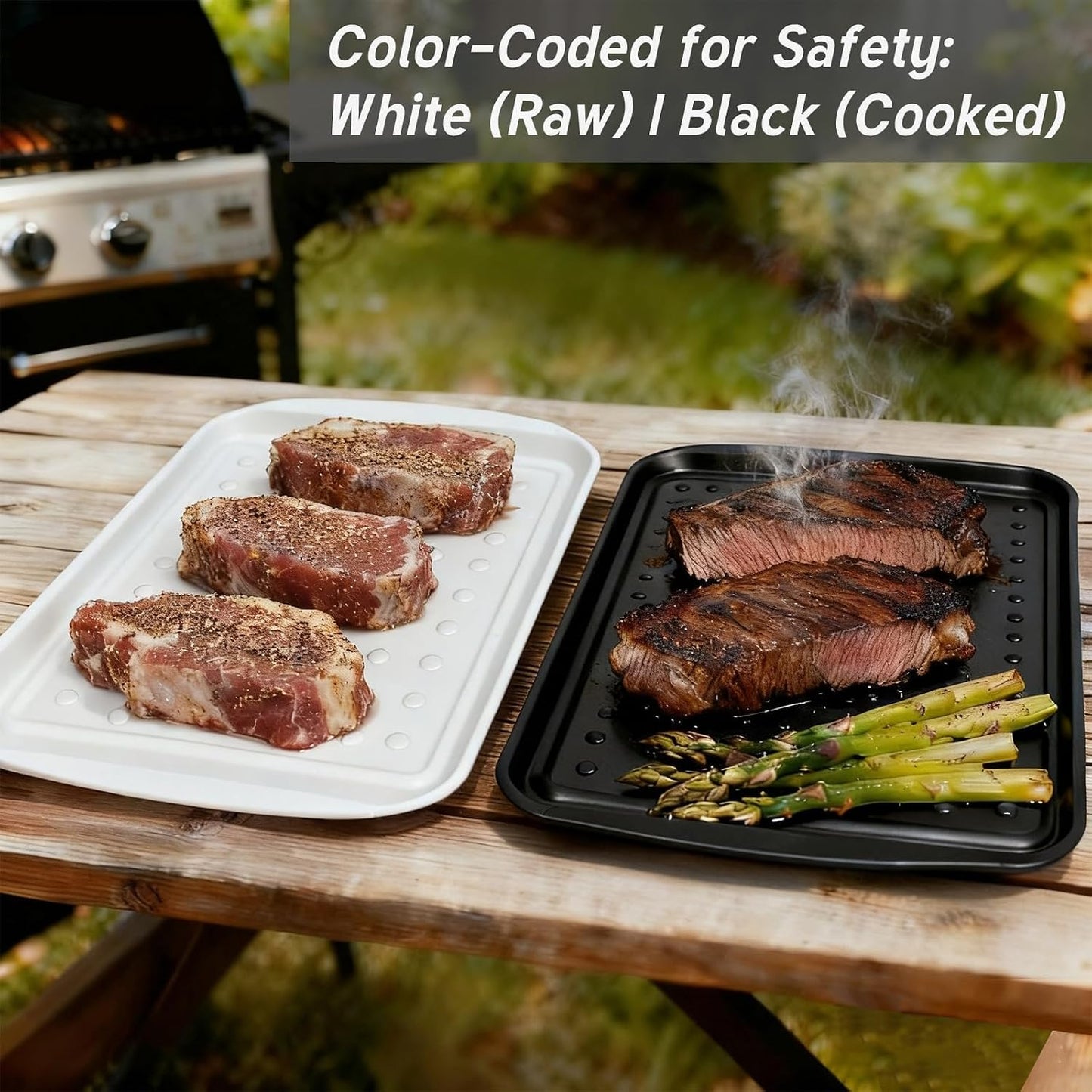 17 Inch Grilling Prep & Serve Trays with Non-Slip Base, Extra Thick,Warp-Resistant BBQ Platter Set for Cooking, Backyard Parties,Camping,Tailgating,Melamine Serving Trays for Food Prep,Red & Black
