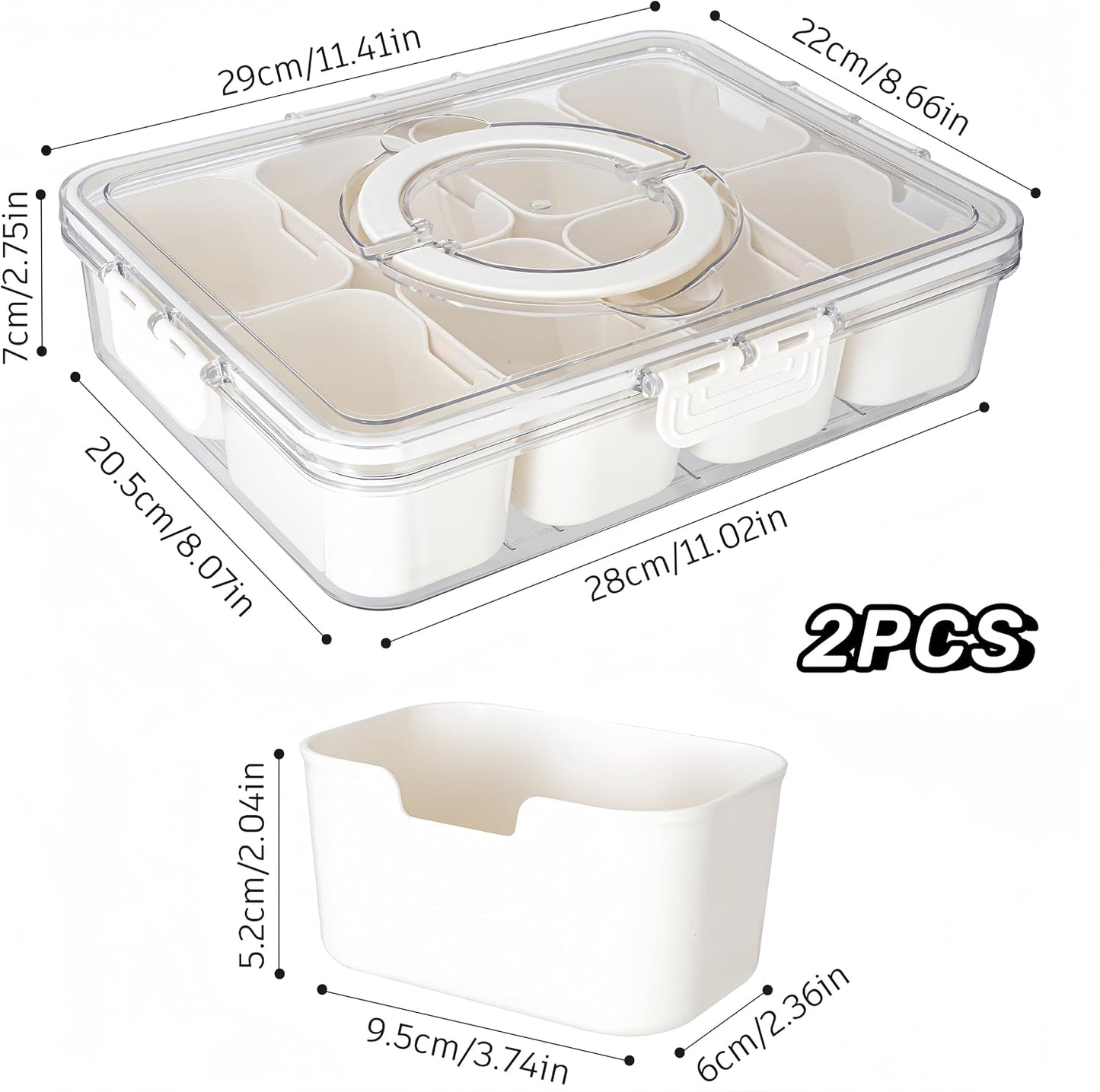 Dingerjar Divided Serving Tray with Lid and Handle - Snackle Box Charcuterie Container for Portable Snack Platters - Clear Organizer for Candy, Fruits, Nuts, Snacks - Perfect for Party, Entertaining