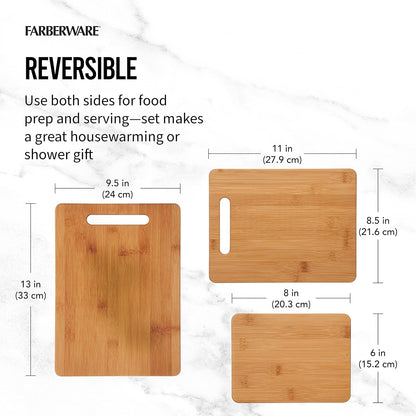 Farberware 4-Piece Bamboo Cutting Board Set - Reversible Boards for Chopping, Slicing, Charcuterie and Meal Prep - Kitchen Essential, Housewarming or Back-to-School Gift